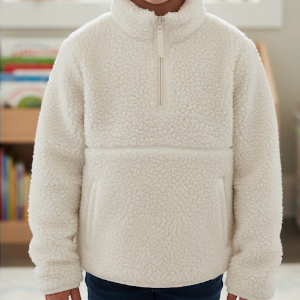 WONDERSHOP (2) Sherpa Quarter Zip Pullover, Girls L (10/12), White